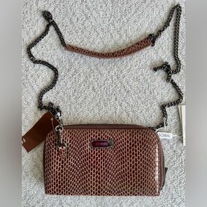 Sorial Snakeskin Rubina Leather Convertable Wallet/Crossbody Brown Hickory NWT